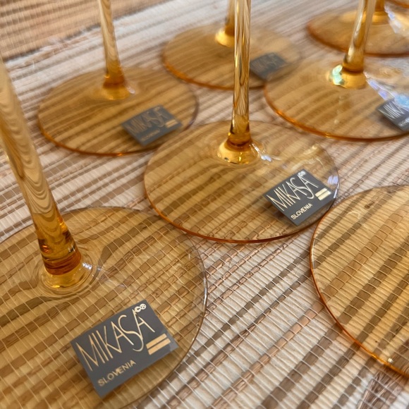 2 - 1993 VTG MIKASA Flute Champagne Pair Stem Wine Glass Blue Yellow Set Ombré - Picture 9 of 12